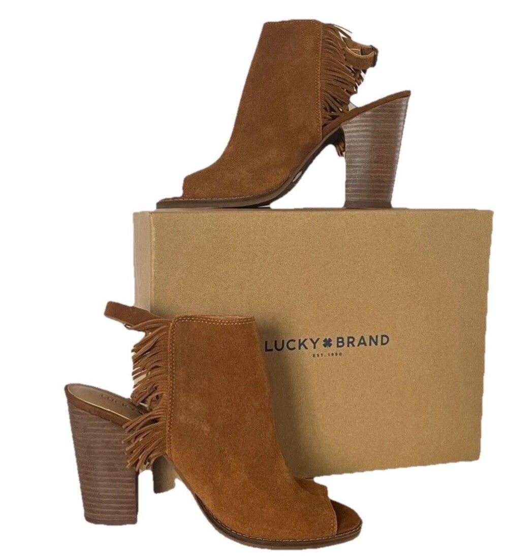 Lucky Brand Lantau Bootie Slingback Peep Toe 4"Heel Oiled Suede Toast Size 8M